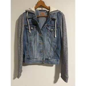 Levi's Hooded Denim Trucker Jacket Women's M Jean Jacket Hoodie Hybrid CottonY2K